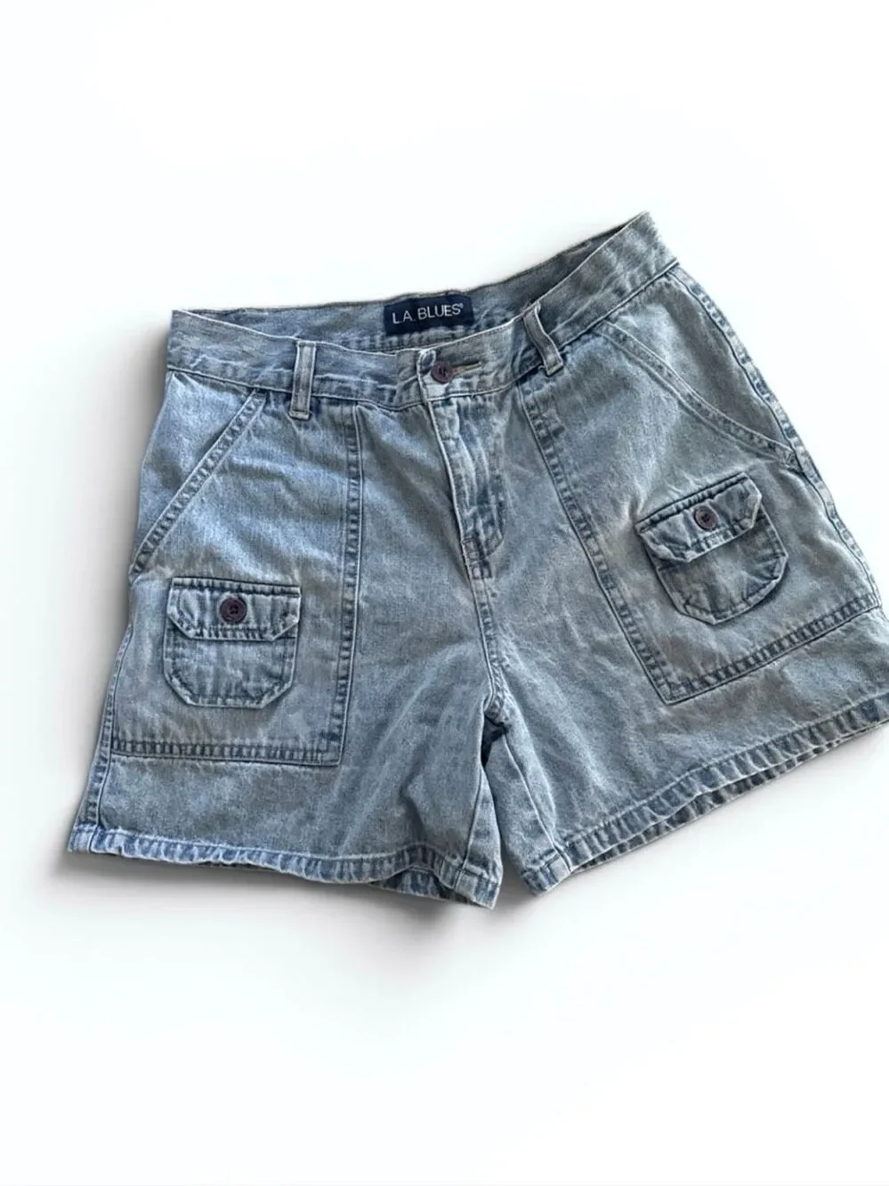 VTG L.A. Blues High Rise Denim Cargo Shorts Women's Size 6 Light Wash 100% Cotto